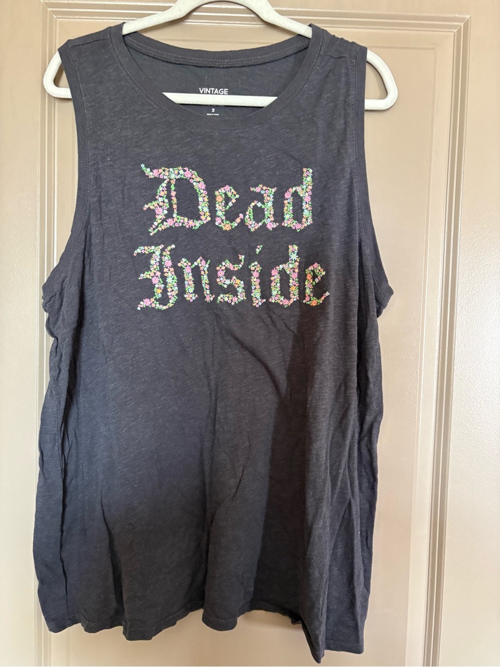 Vintage style Floral 'Dead Inside' Graphic Tank - Black